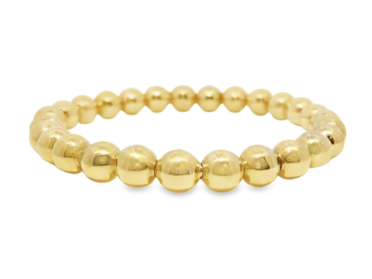Plain Beaded 14k Yellow Gold Bangle