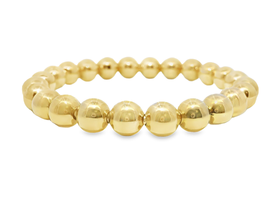 Plain Beaded 14k Yellow Gold Bangle
