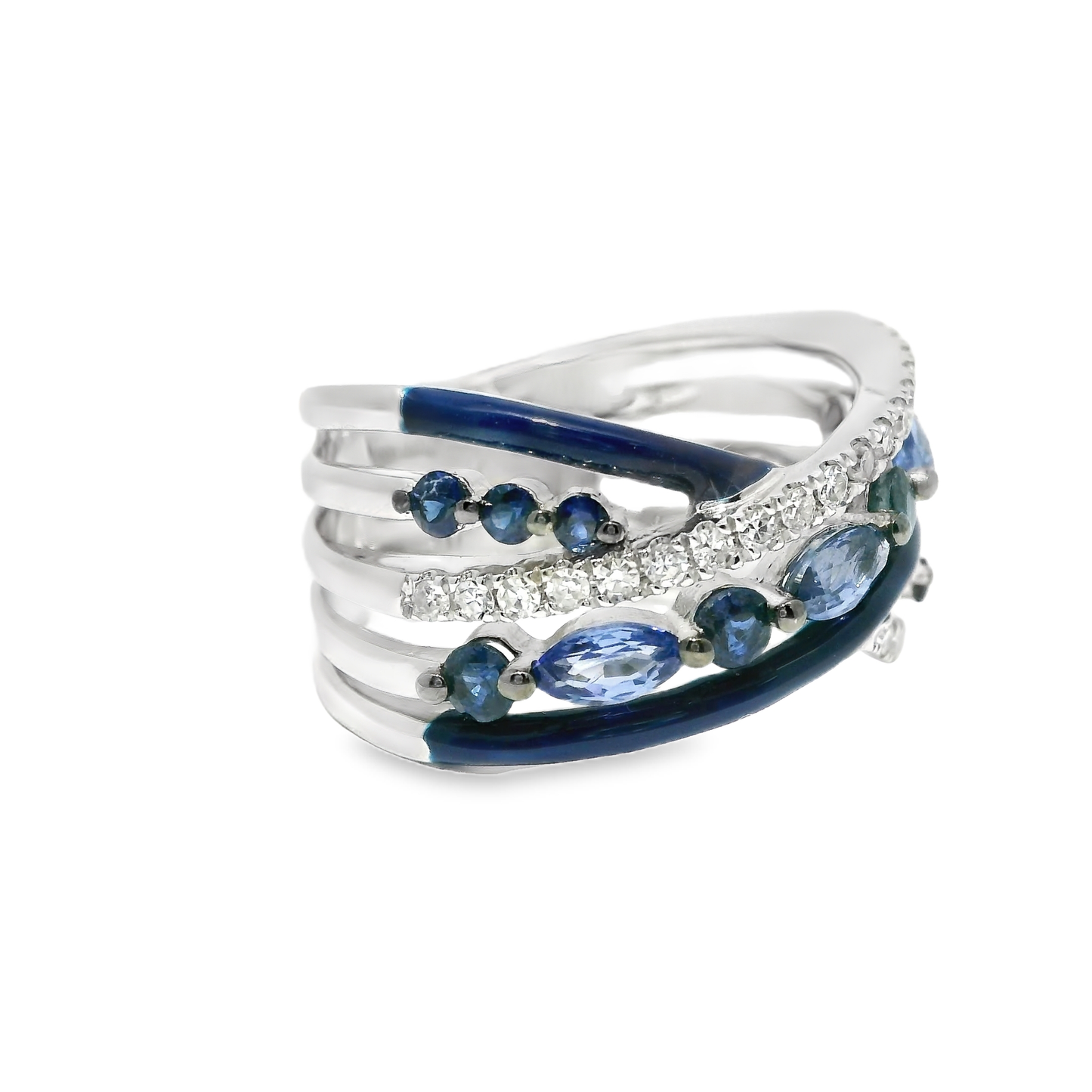 0.26CT Diamond 1.29CT Blue Sapphire 14k White Gold