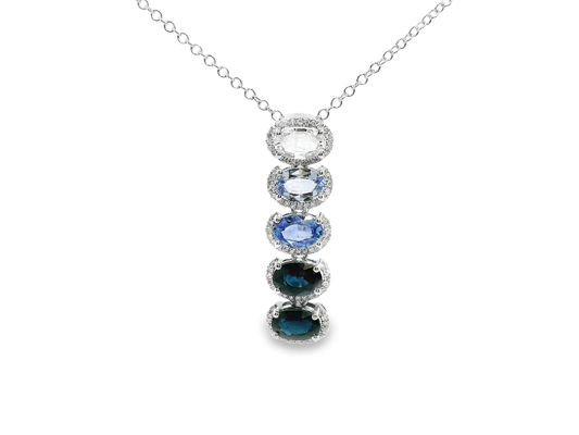 0.16CT Diamond 2.97CT Mixed Blue Sapphire 14k White Gold