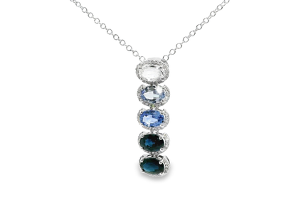 0.16CT Diamond 2.97CT Mixed Blue Sapphire 14k White Gold