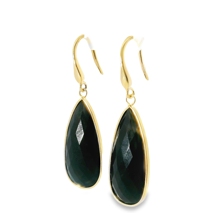 Black Quartz Hoop Earring 14k Yellow Gold