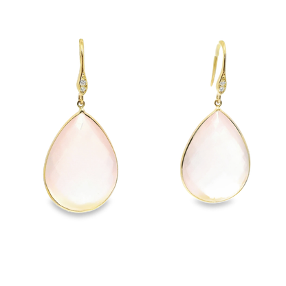 0.07CT Diamond Rose Quartz Hoop Earring 14k Yellow Gold