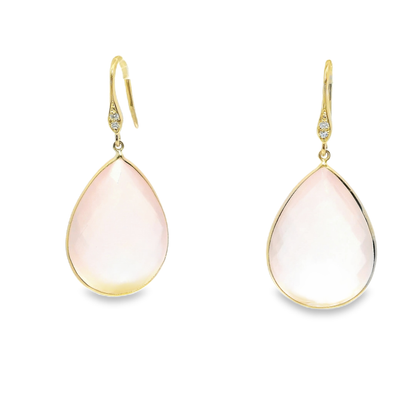 0.07CT Diamond Rose Quartz Hoop Earring 14k Yellow Gold