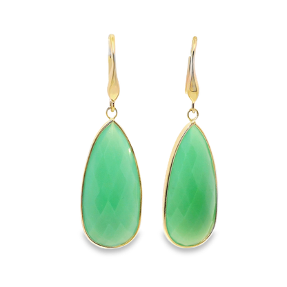 Green Chalcedony Hoop Earring 14k Yellow Gold