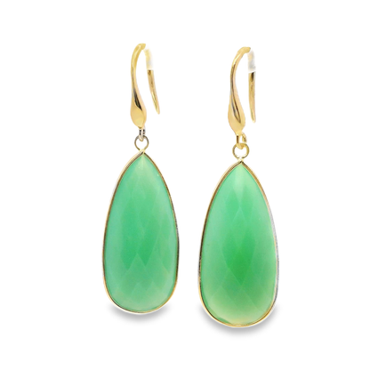 Green Chalcedony Hoop Earring 14k Yellow Gold