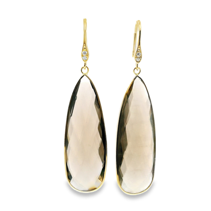 0.07CT Diamond  Smokey Quartz Hoop Earring 14k Yellow Gold