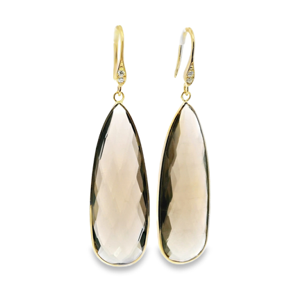 0.07CT Diamond  Smokey Quartz Hoop Earring 14k Yellow Gold