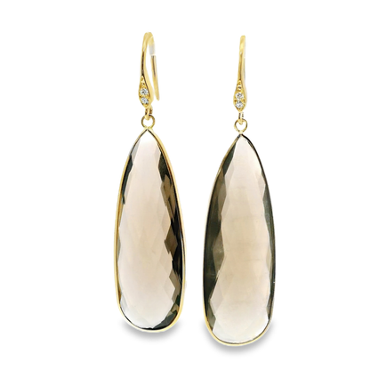 0.07CT Diamond  Smokey Quartz Hoop Earring 14k Yellow Gold