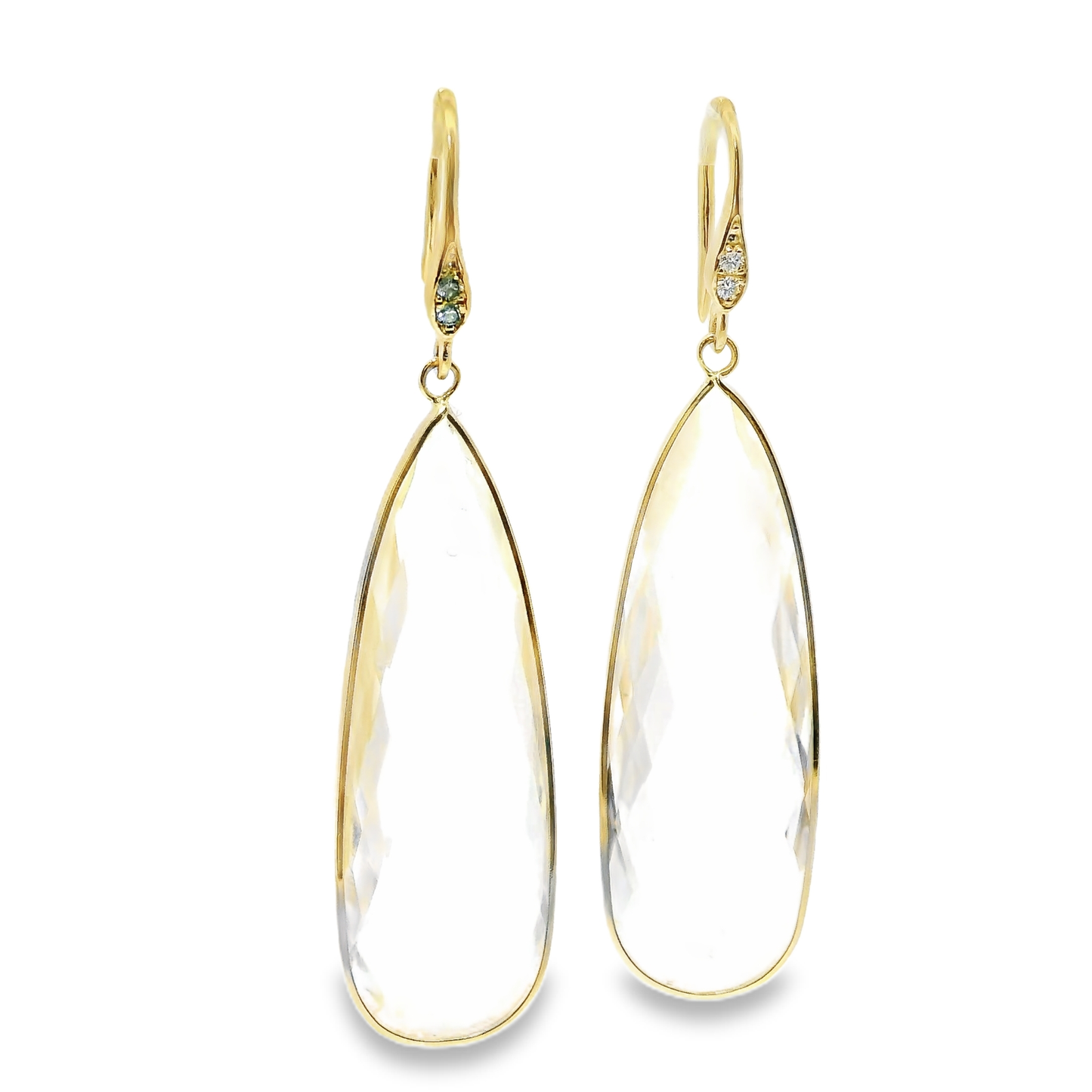 0.07CT Diamond  Clear Quartz Hoop Earring 14k Yellow Gold