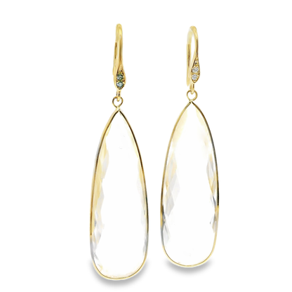 0.07CT Diamond  Clear Quartz Hoop Earring 14k Yellow Gold
