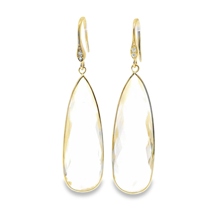 0.07CT Diamond  Clear Quartz Hoop Earring 14k Yellow Gold