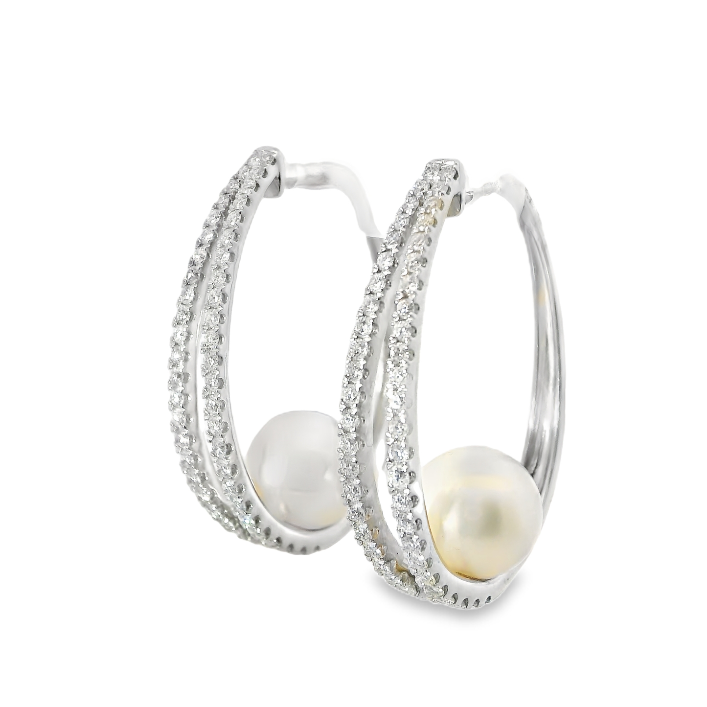 1.28CT Diamond and Pearl 14k White Gold Earring