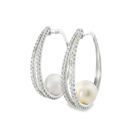 1.28CT Diamond and Pearl 14k White Gold Earring