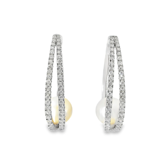1.28CT Diamond and Pearl 14k White Gold Earring