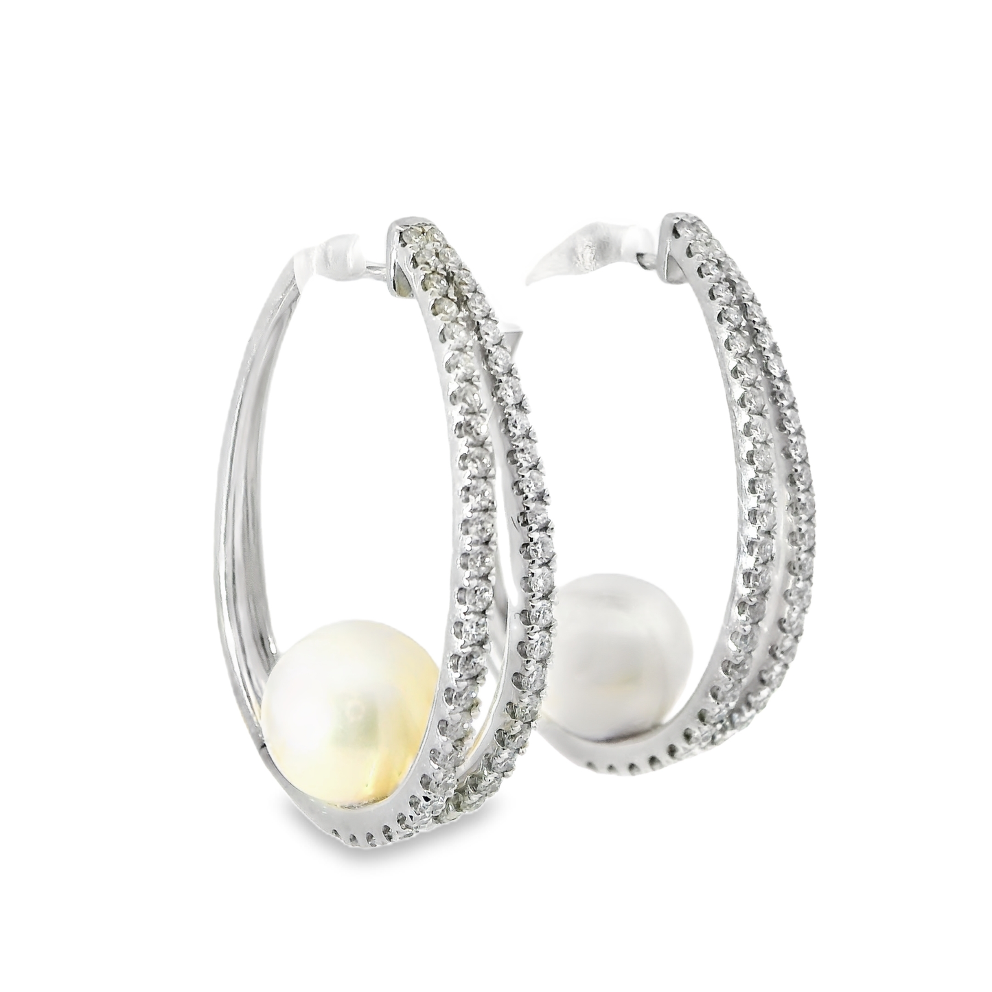 1.28CT Diamond and Pearl 14k White Gold Earring