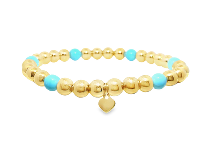 Plain Beaded with Turchese 14k Yellow gold Bangle