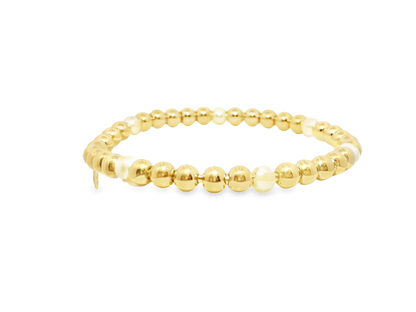 Plain Beaded with Perla 14k Yellow Gold Bangle
