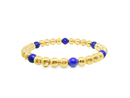 Plain Beaded with Lapis 14k Yellow Gold Bangle
