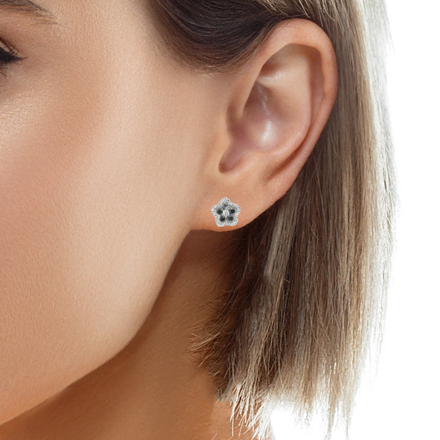 0.50CT Diamond 0.70CT Black Diamond  14k White Gold Earring