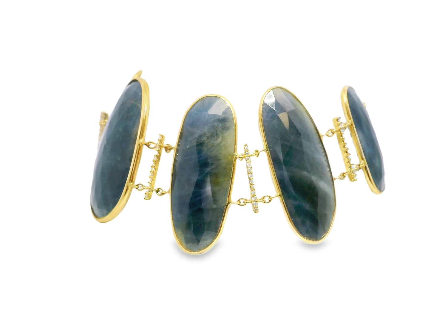0.50CT Diamond with Blue Sapphire 14k Yellow Gold Bracelet