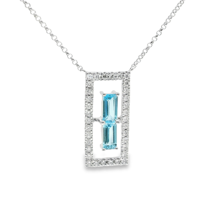 0.23CT Diamond 0.53CT Baguette Blue Topaz Pendant 14k Gold Pendant
