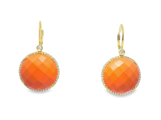 0.29CT Diamond Coral Sapphire 14k Yellow Gold Earring