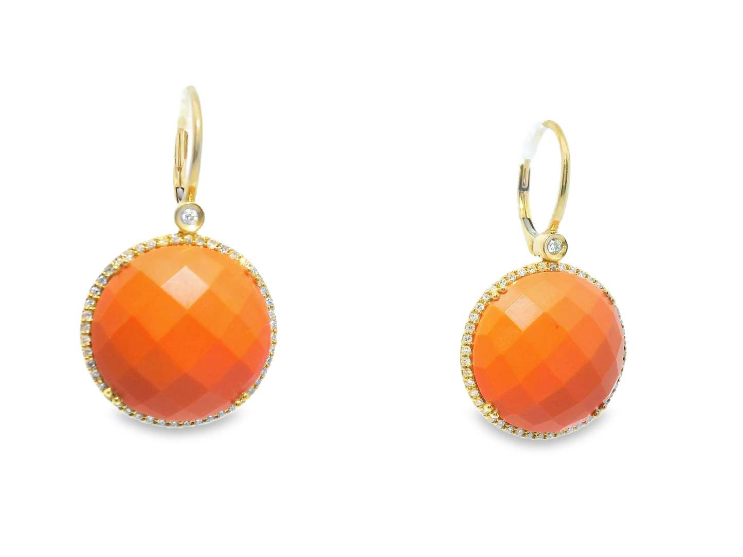 0.29CT Diamond Coral Sapphire 14k Yellow Gold Earring
