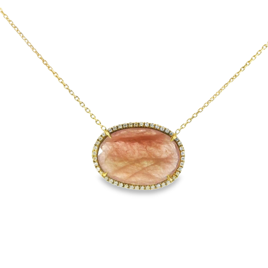 0.22CT Diamond with Sapphire 14k Yellow Gold Pendant