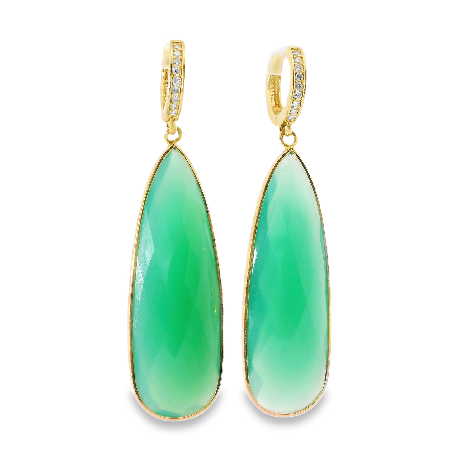 0.15CT Diamond with Green Agate 14k Yellow Gold Earring