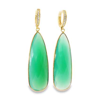0.15CT Diamond with Green Agate 14k Yellow Gold Earring