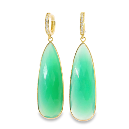 0.15CT Diamond with Green Agate 14k Yellow Gold Earring