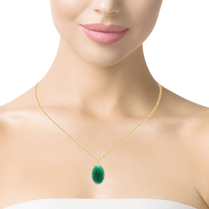 0.28CT Diamond With Green Agate 14k Yellow Gold Pendant