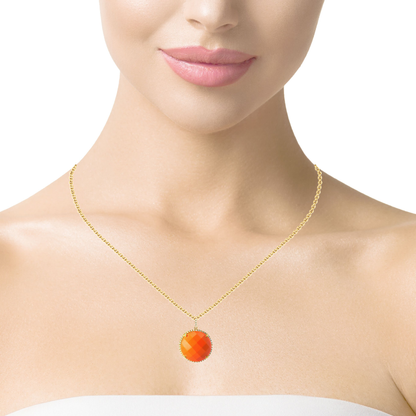 0.15CT Diamond With Coral Stone 14k Yellow Gold
