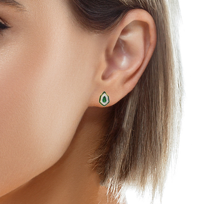 0.10CT Diamond 0.41CT Emerald 14k Yellow Gold Earring