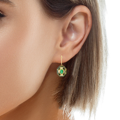0.10CT Diamond 1.50Ct Emerald 14k Yellow Gold Earring