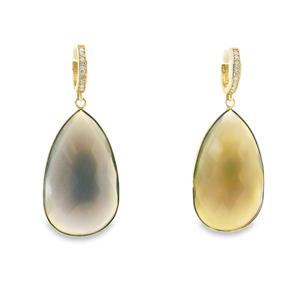 0.15CT Diamond with Blue Agate 14k Yellow Gold Earring