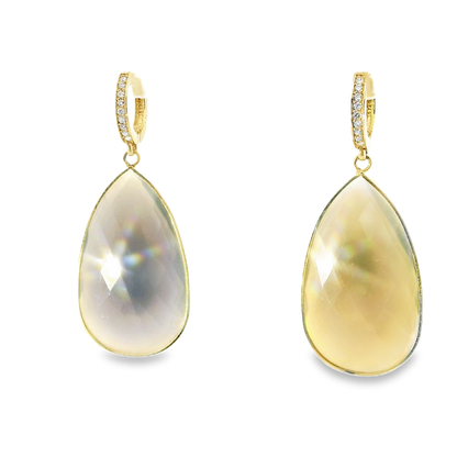 0.15CT Diamond with Blue Agate 14k Yellow Gold Earring