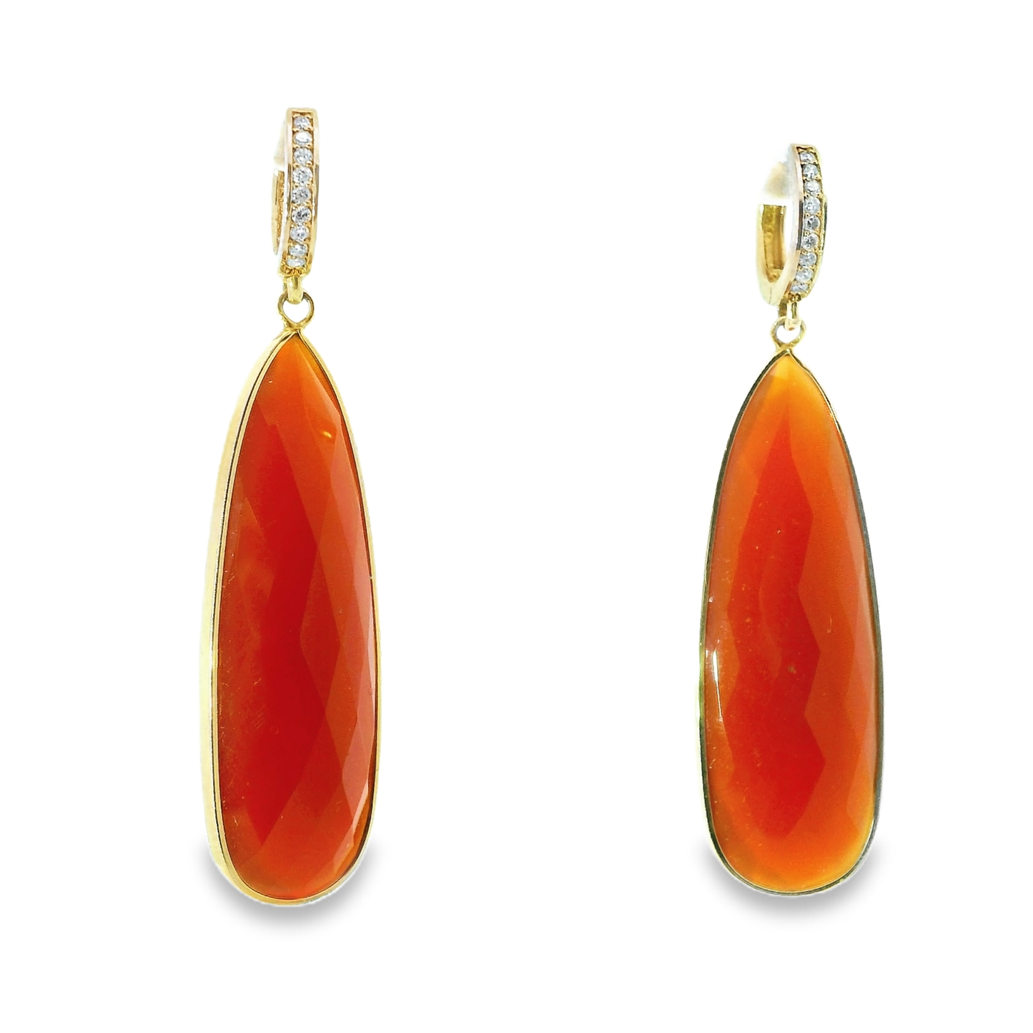 0.15CT Diamond with Orange Calcedony 14k Yellow Gold Earring