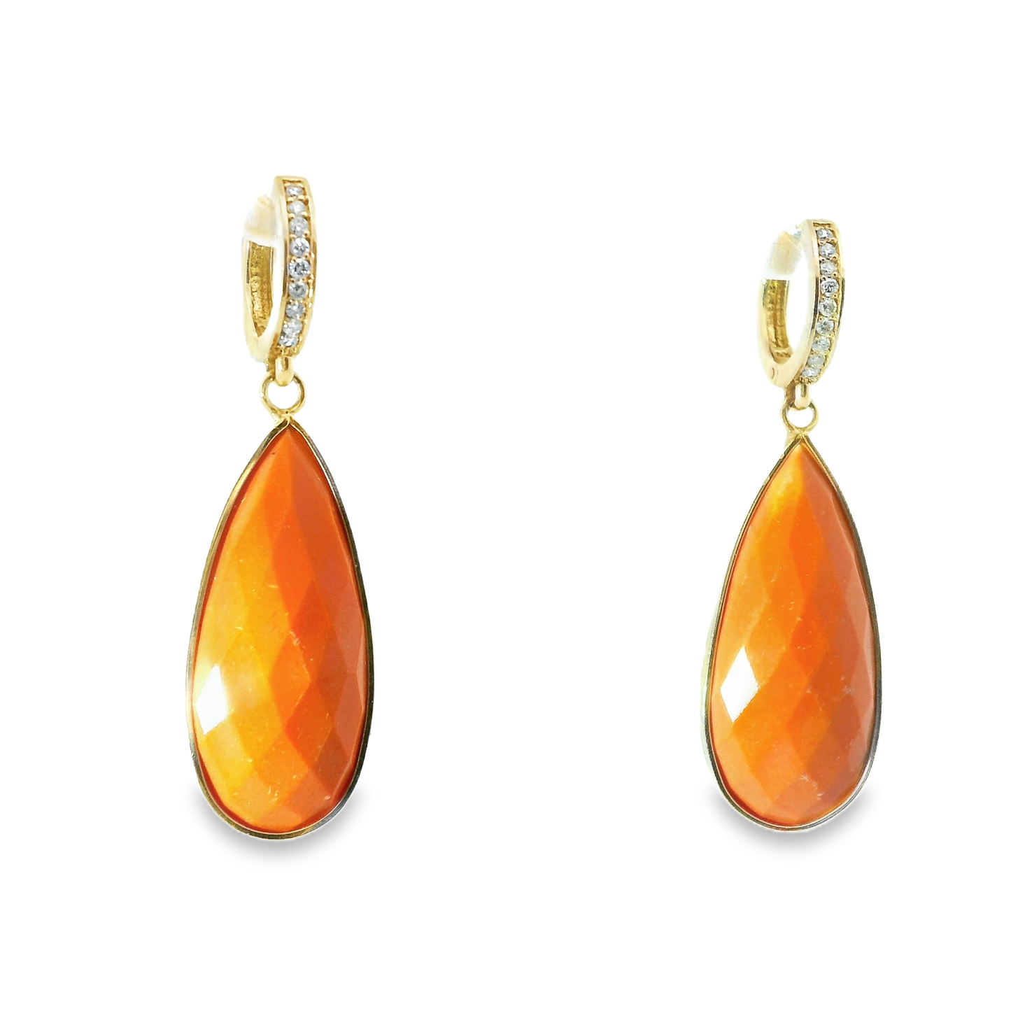 0.15CT Diamond with Coral 14k Yellow Gold Earring