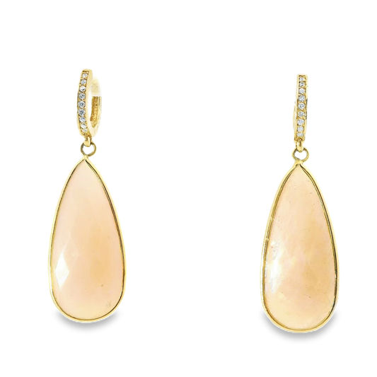 0.15CT Diamond with Peach Moon  14k Yellow Gold Earring