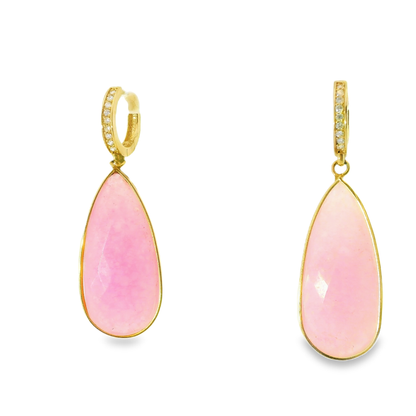0.15CT Diamond with Pink Calcedony 14k Yellow Gold Earring