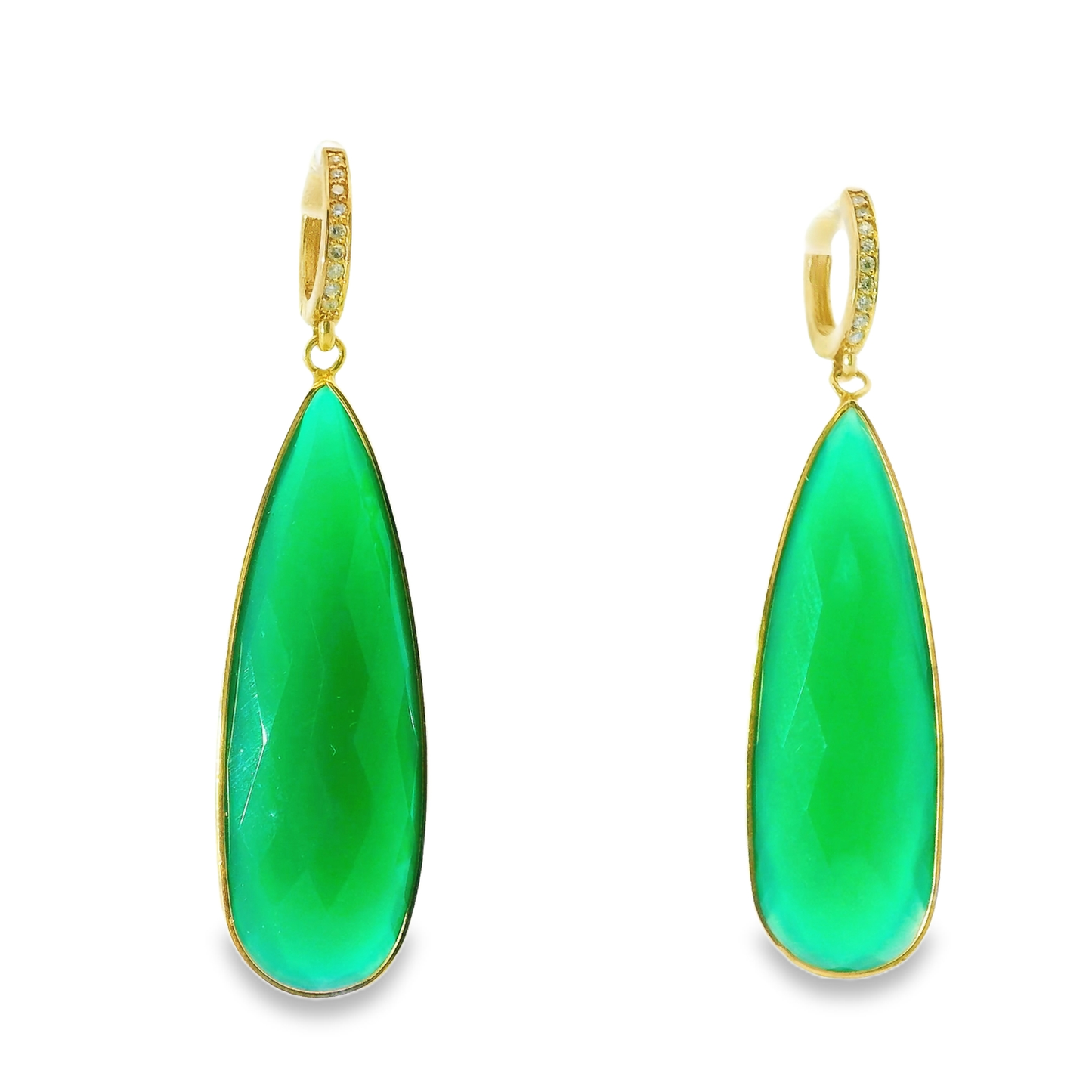 0.15Ct Diamond with Green Agate 14k Yellow Gold Earring