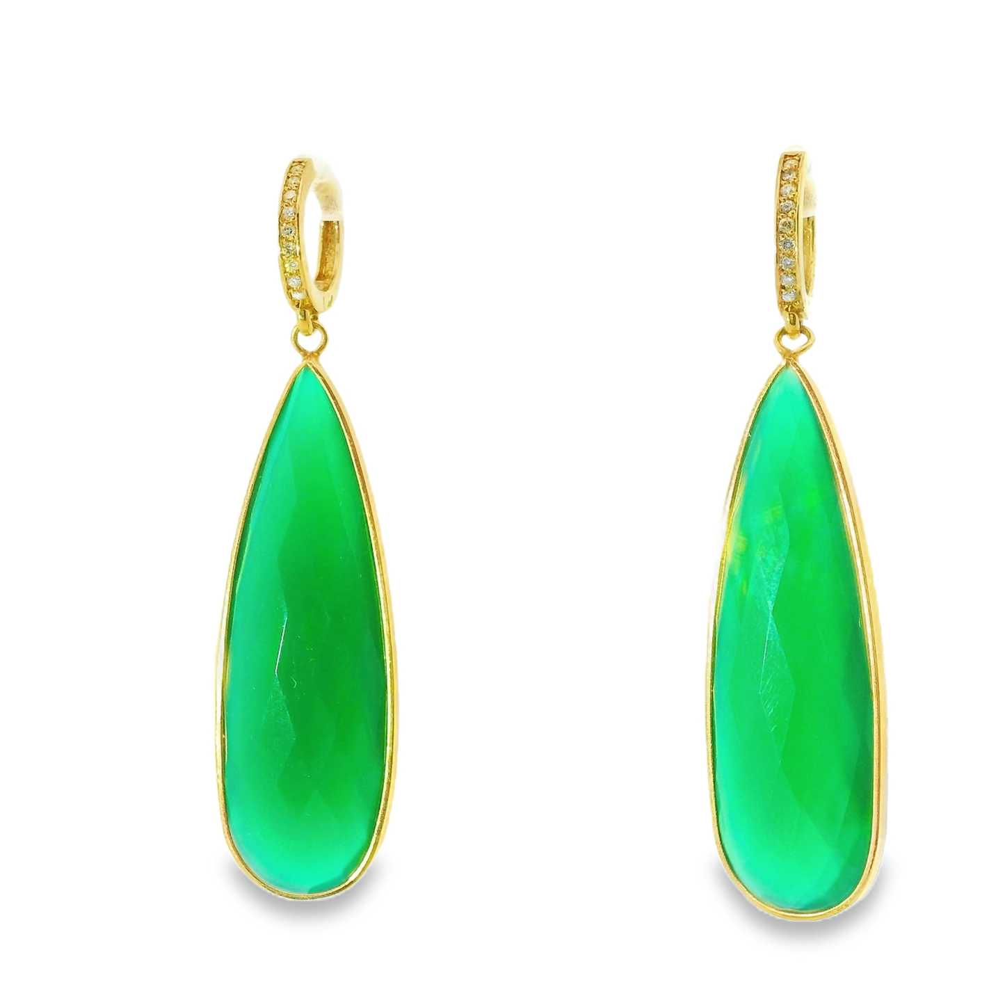 0.15Ct Diamond with Green Agate 14k Yellow Gold Earring