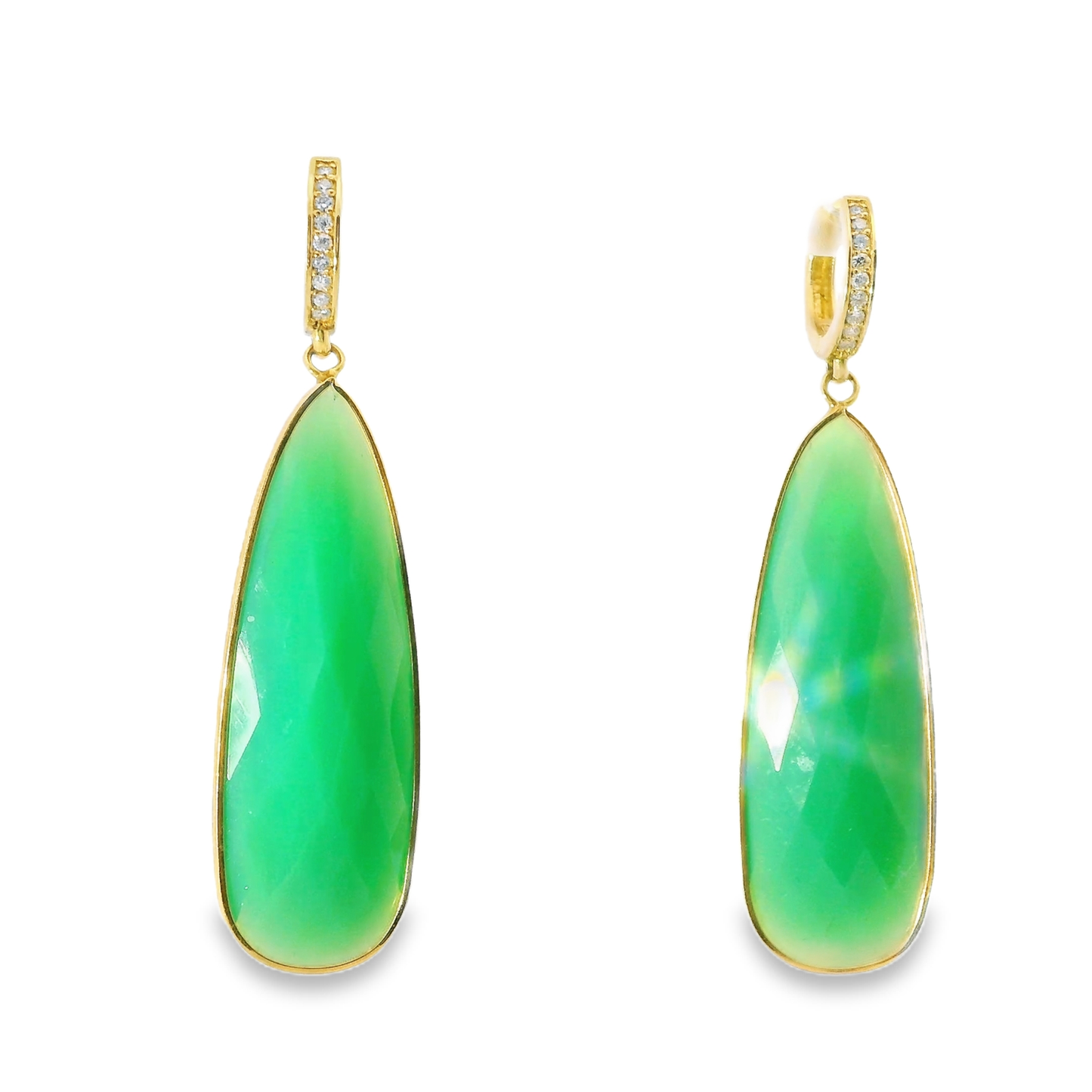 0.15Ct Diamond with Green Calcedony 14k Yellow Gold Earring