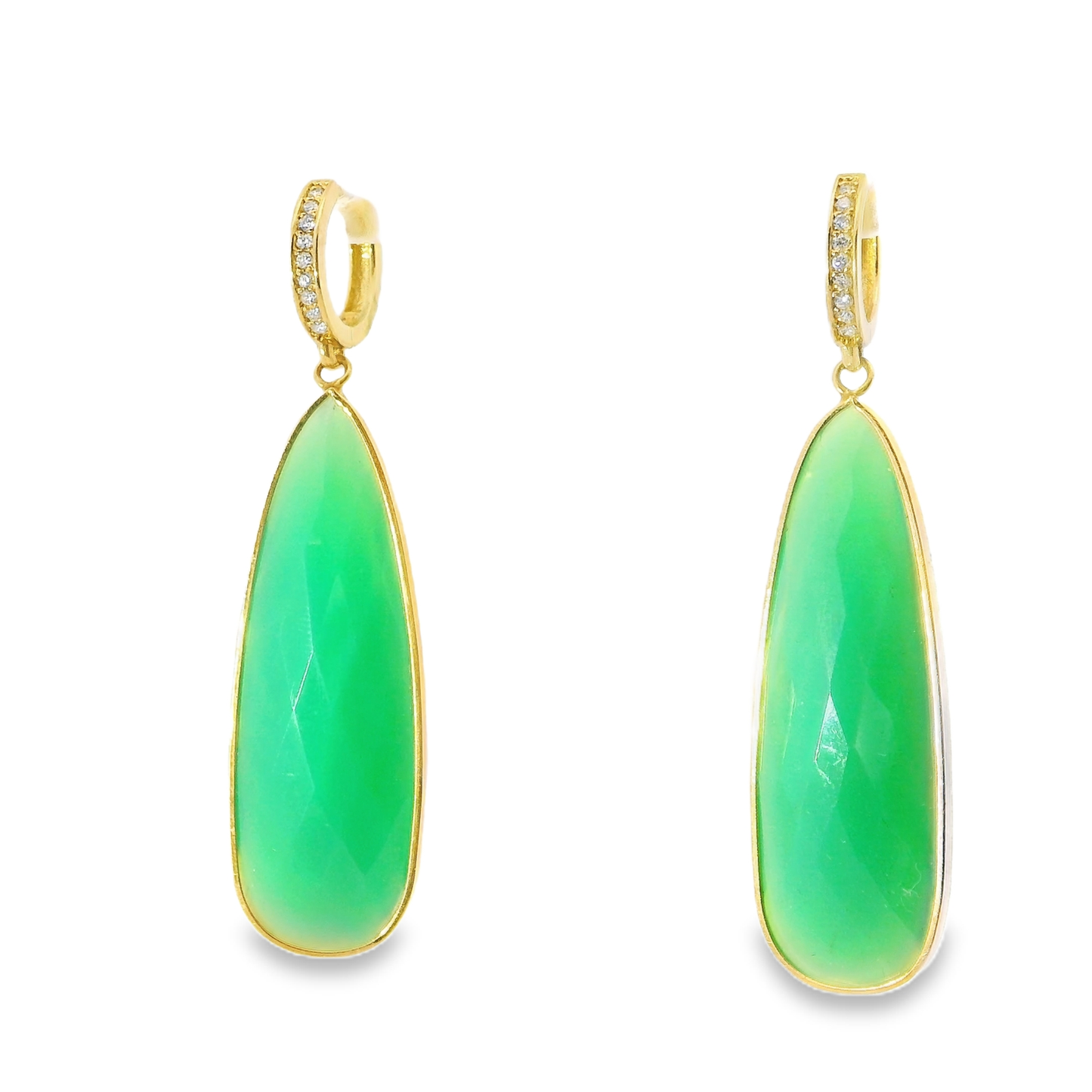 0.15Ct Diamond with Green Calcedony 14k Yellow Gold Earring