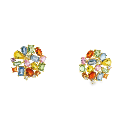 0.17CT Diamond 7.85CT Multi Sapphire 14k Yellow Gold Earring