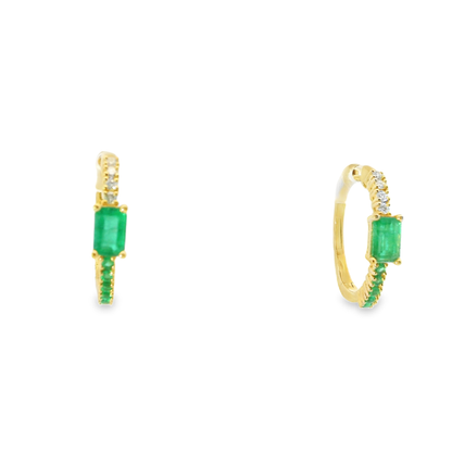 0.16Ct Diamond with 1.30CT Emerald 14k Yellow gold Earring