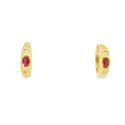 0.12CT Diamond 0.48CT Ruby 14k Yellow gold Earring