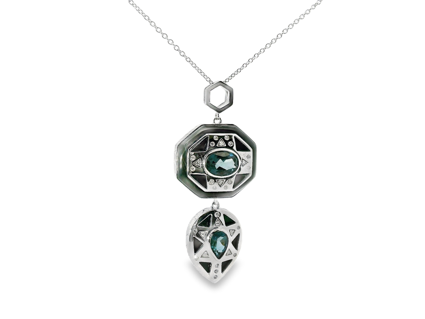 0.10CT Diamond 1.49CT Black Agate 14k White Gold